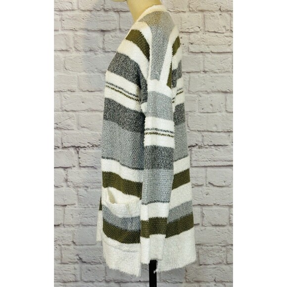 NWT Pink Clover Open Front Long Cardigan Sweater Stripes Pockets SOFT Oversize M - Picture 3 of 7